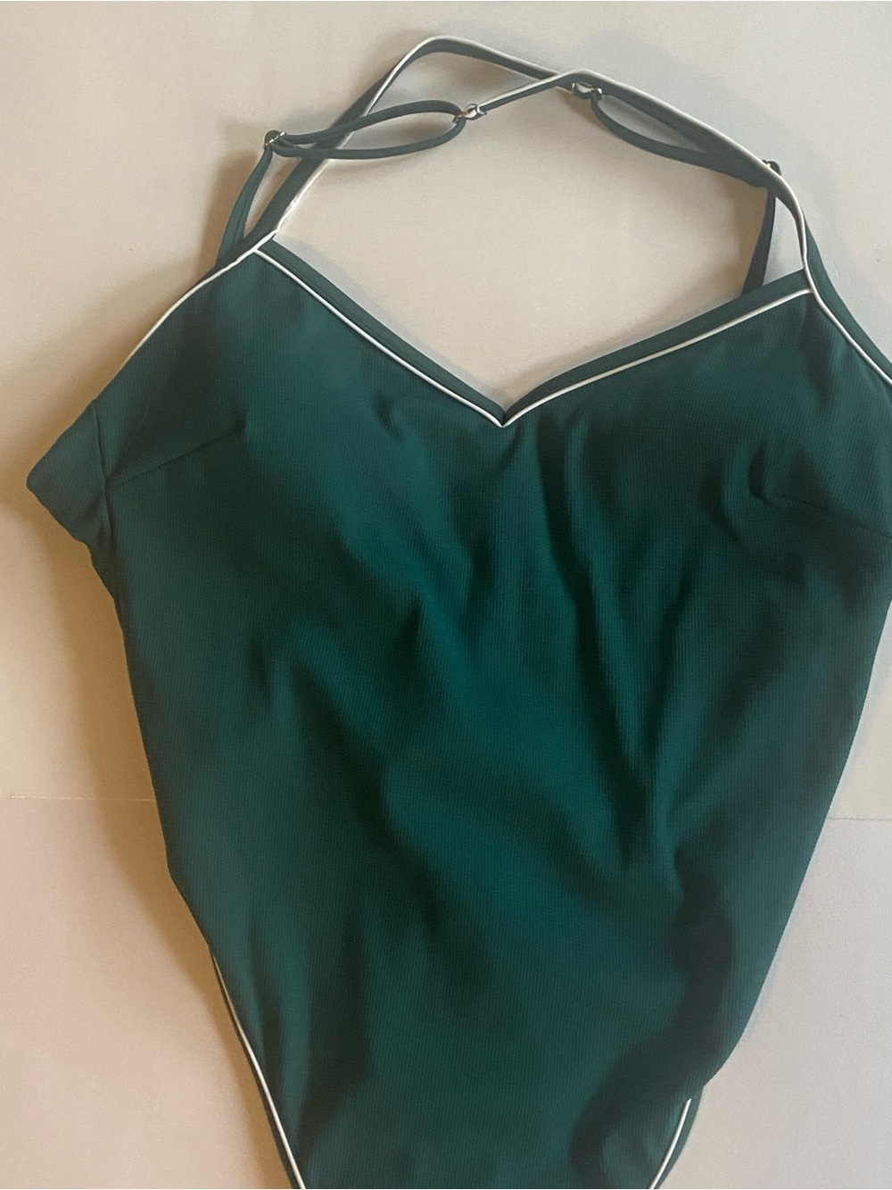Shade & Shore Women's Dark Green Halter swimsuit with White Trim